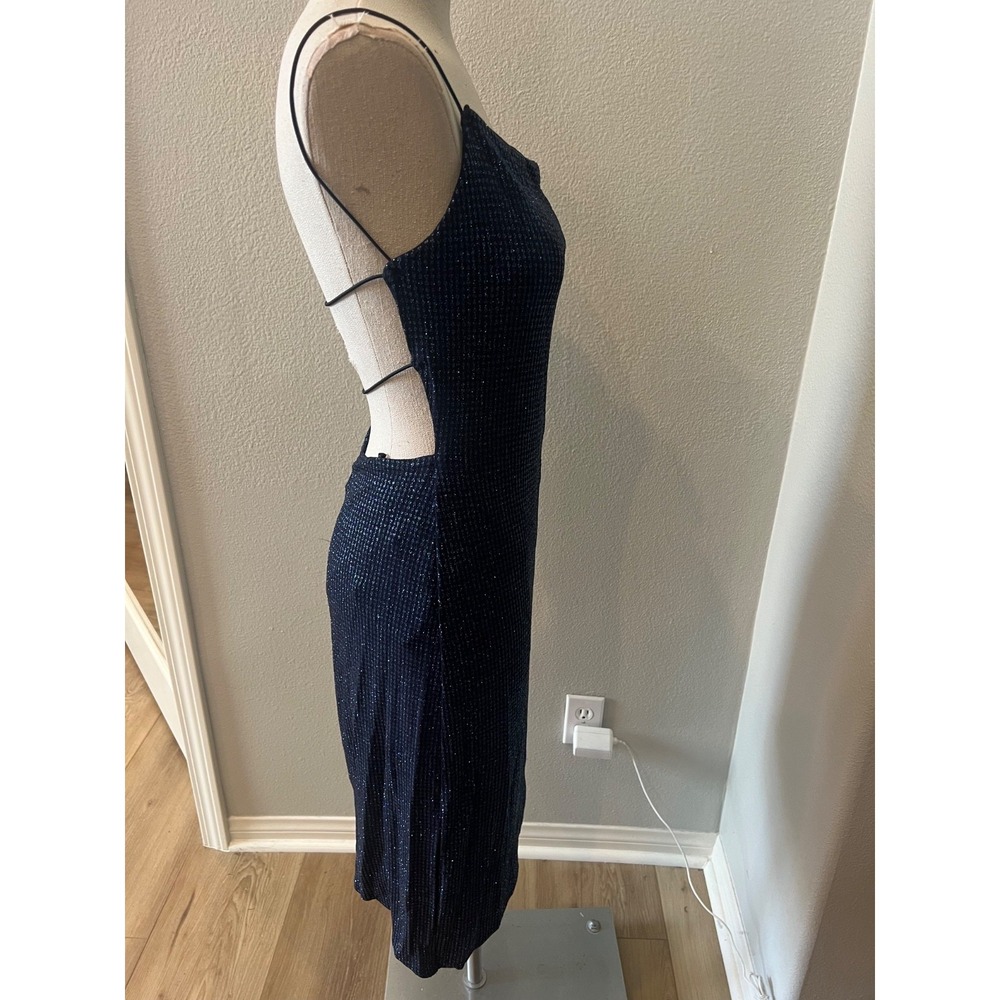Vintage City Triangles Womens L Navy Blue Sparkle Bodycon Open Back Dress USA - Picture 2 of 5